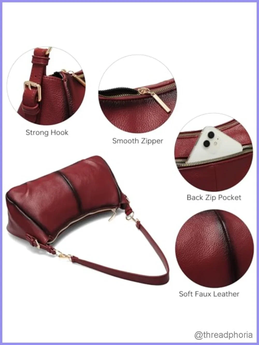 Vintage Soft Faux Leather Hobo Bag Women Shoulder Satchel Purse
